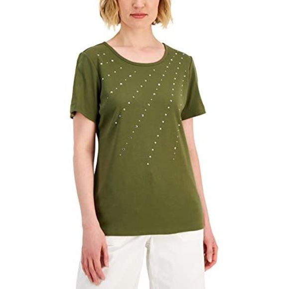 Karen Scott Womens Cotton Embellished Top - Picture 2 of 3
